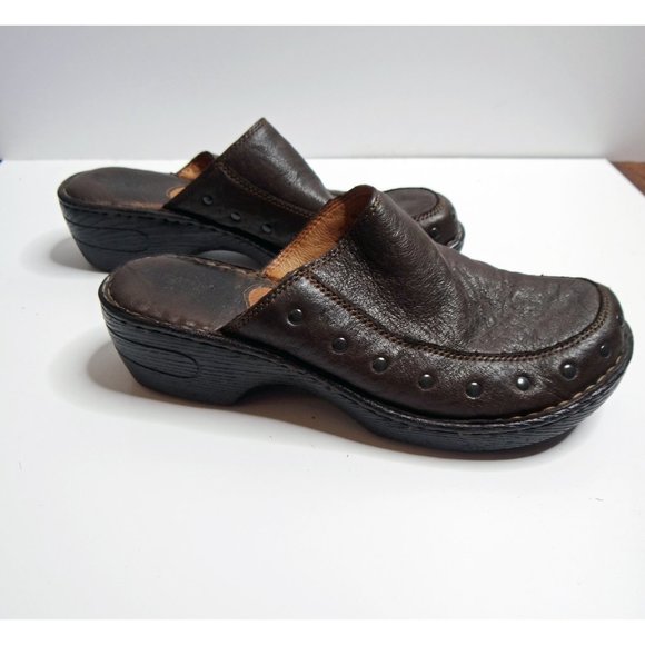 BORN Marley Brown Leather Heeled Mule / Clog with Studded Detail Size 11 - Picture 2 of 10